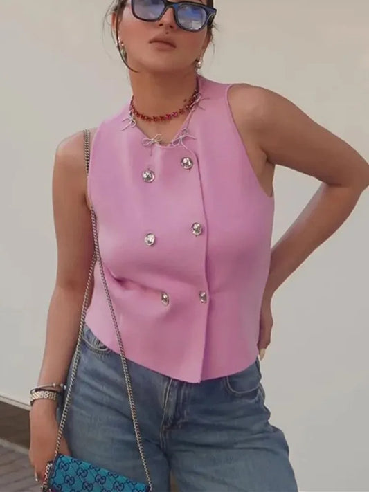 AVP PASSION: Knit Cropped Double-Breasted Vest