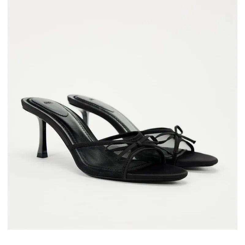 AVP PASSION: Luxury Mesh Bow Heeled Sandals