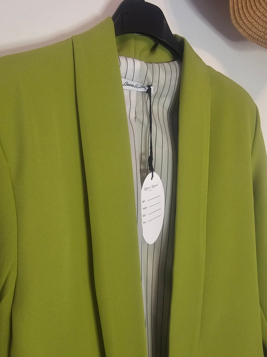 AVP PASSION Blazer femme vert olive manches longues droit doublure rayée chic