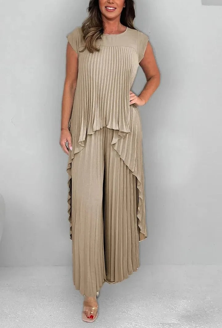 AVP PASSION: 2-Piece Irregular Pleated Top & Wide-Leg Pants Set