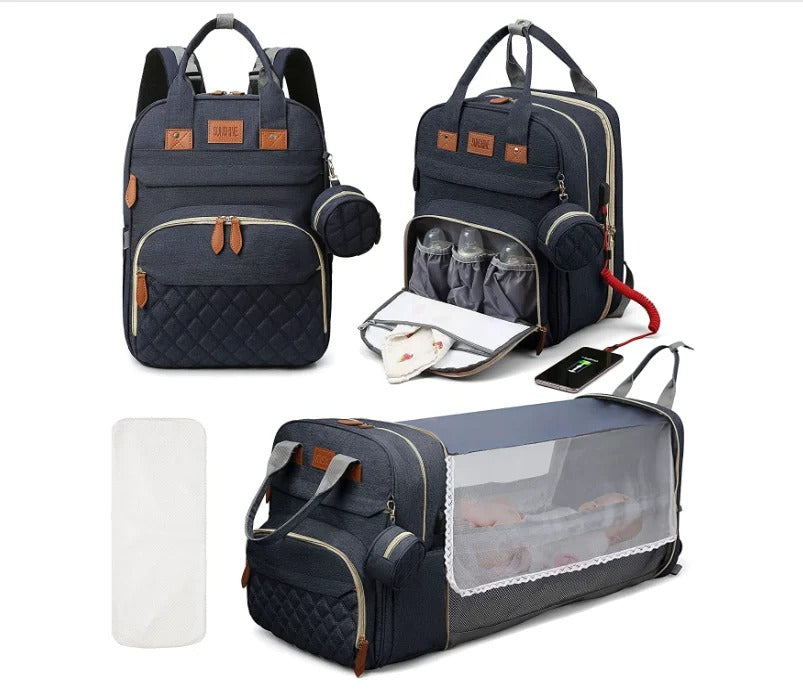 AVP PASSION: 3-in-1 Diaper Bag with Foldable Bed & USB