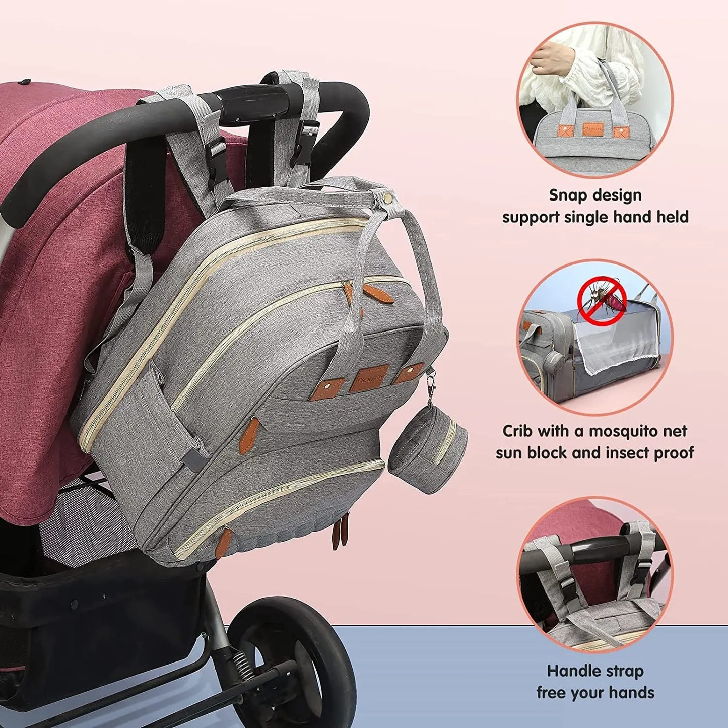 AVP PASSION: 3-in-1 Diaper Bag with Foldable Bed & USB