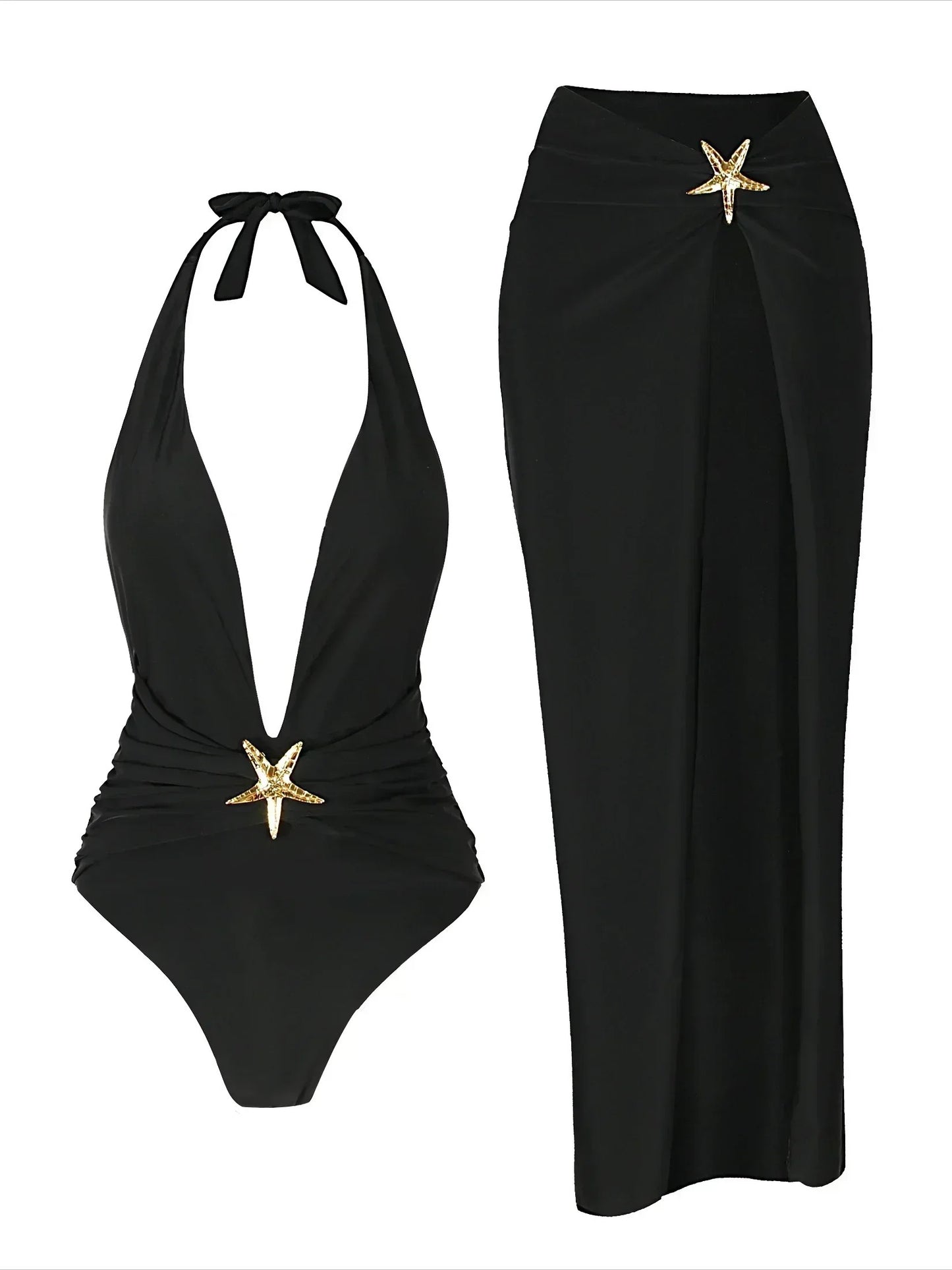AVP PASSION: Starfish Halter Bikini Set with High-Slit Skirt Cover-Up
