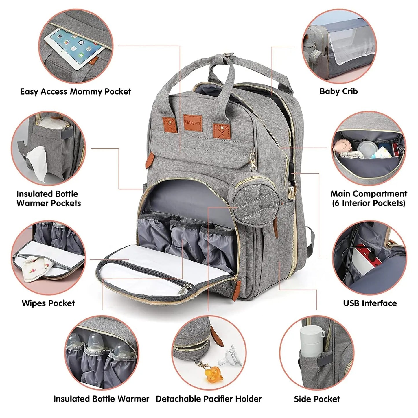 AVP PASSION: 3-in-1 Diaper Bag with Foldable Bed & USB