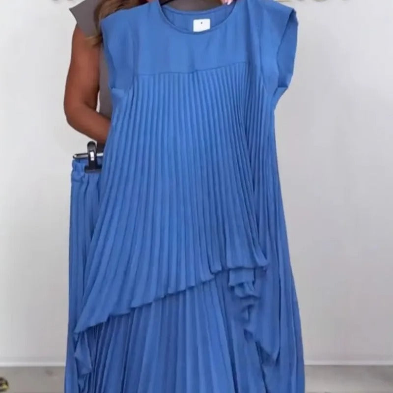 AVP PASSION: 2-Piece Irregular Pleated Top & Wide-Leg Pants Set
