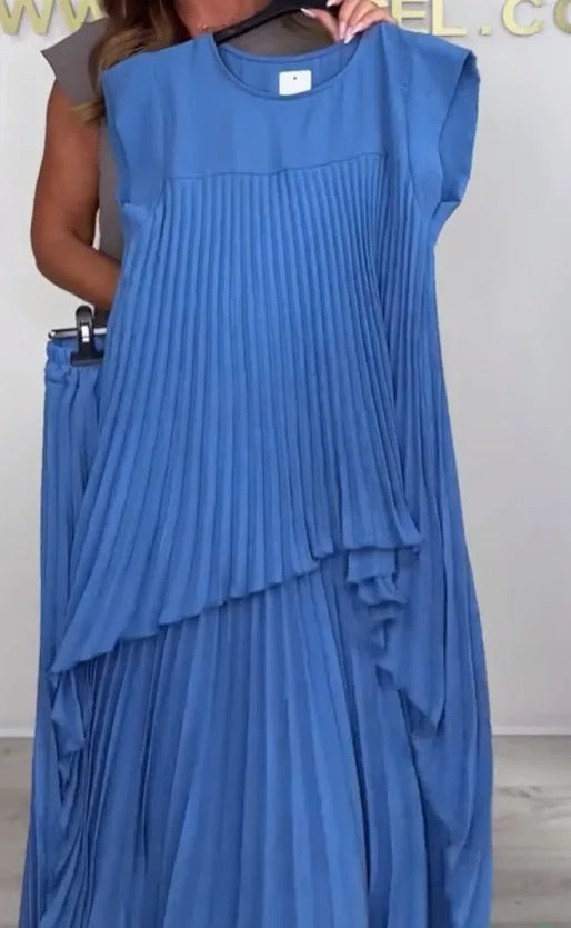 AVP PASSION: 2-Piece Irregular Pleated Top & Wide-Leg Pants Set