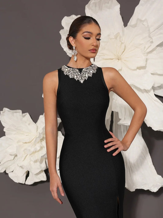 AVP PASSION: Hand-Embellished Luxury Black Bandage Gown