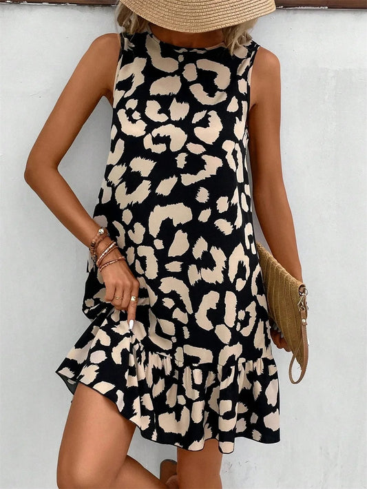 AVP PASSION: Leopard Print Sleeveless A-Line Summer Mini Dress
