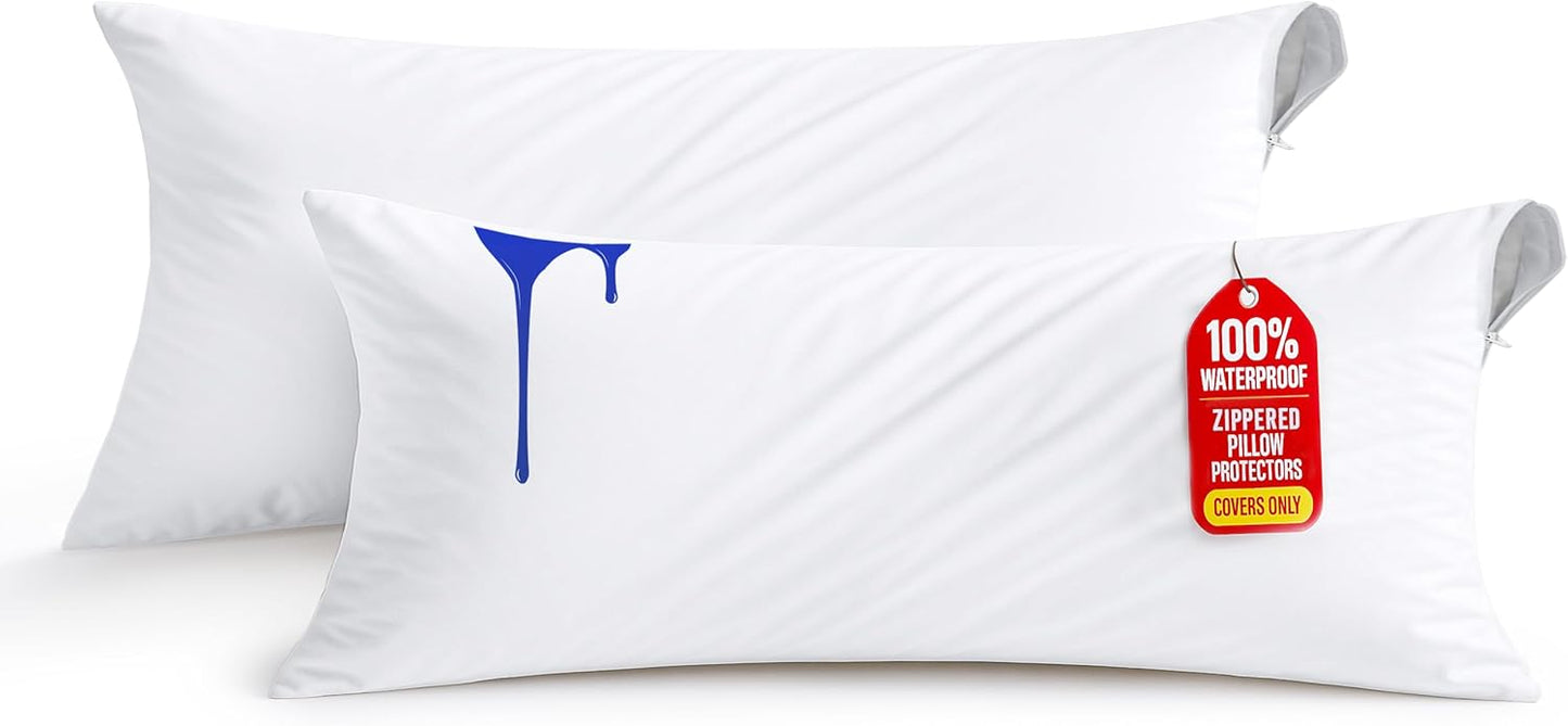 Lot de 2 Protège-Oreillers Imperméables avec Fermeture Éclair (50x70 cm)