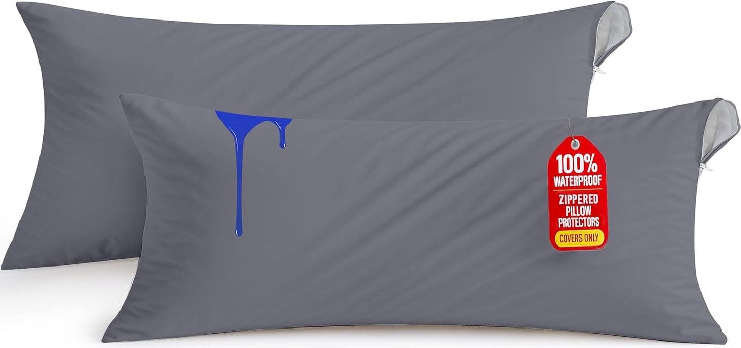 Lot de 2 Protège-Oreillers Imperméables avec Fermeture Éclair (50x70 cm)