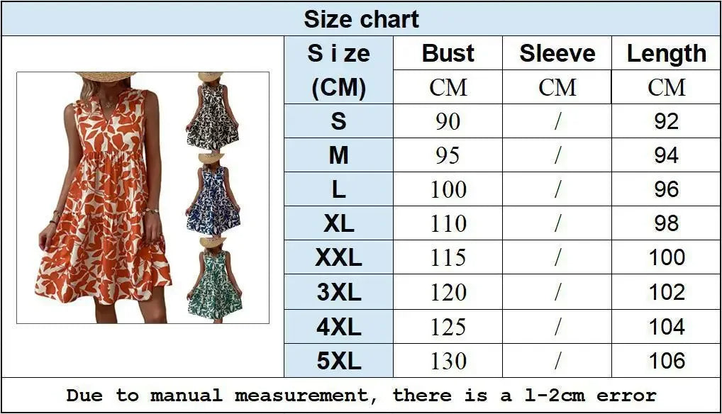 AVP PASSION – Robe d'Été Sans Manches à Imprimé Feuilles | Col V | Tailles S à 5XL