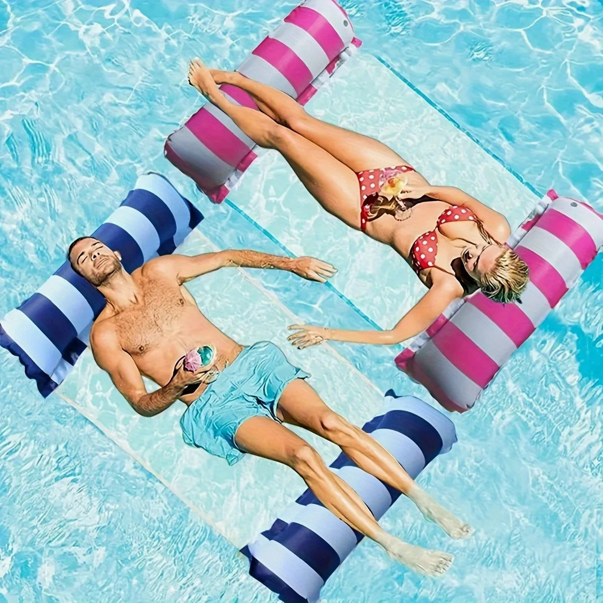 AVP PASSION : Chaise longue gonflable pliable avec dossier en filet pour piscine et plage