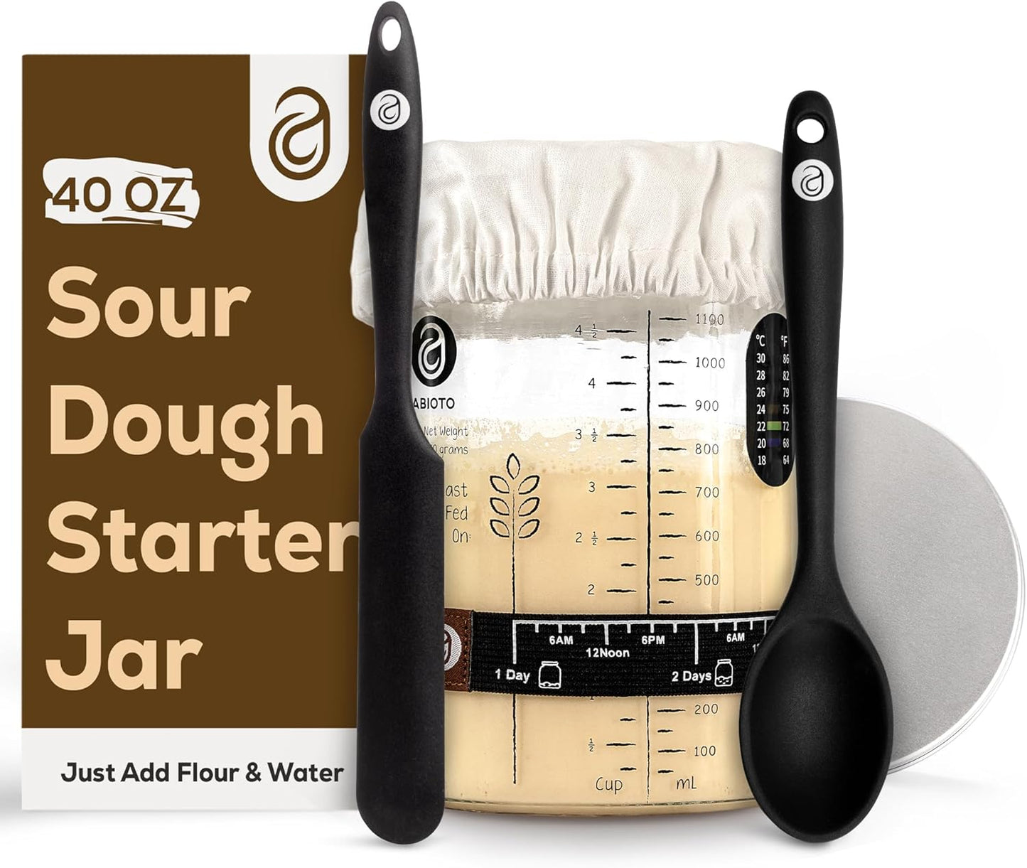 Kit Levain avec Bocal en Verre et Accessoires de Boulangerie