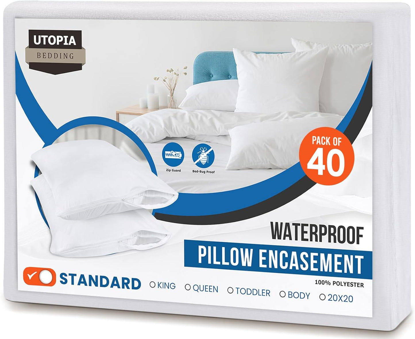 Lot de 2 Protège-Oreillers Imperméables avec Fermeture Éclair (50x70 cm)