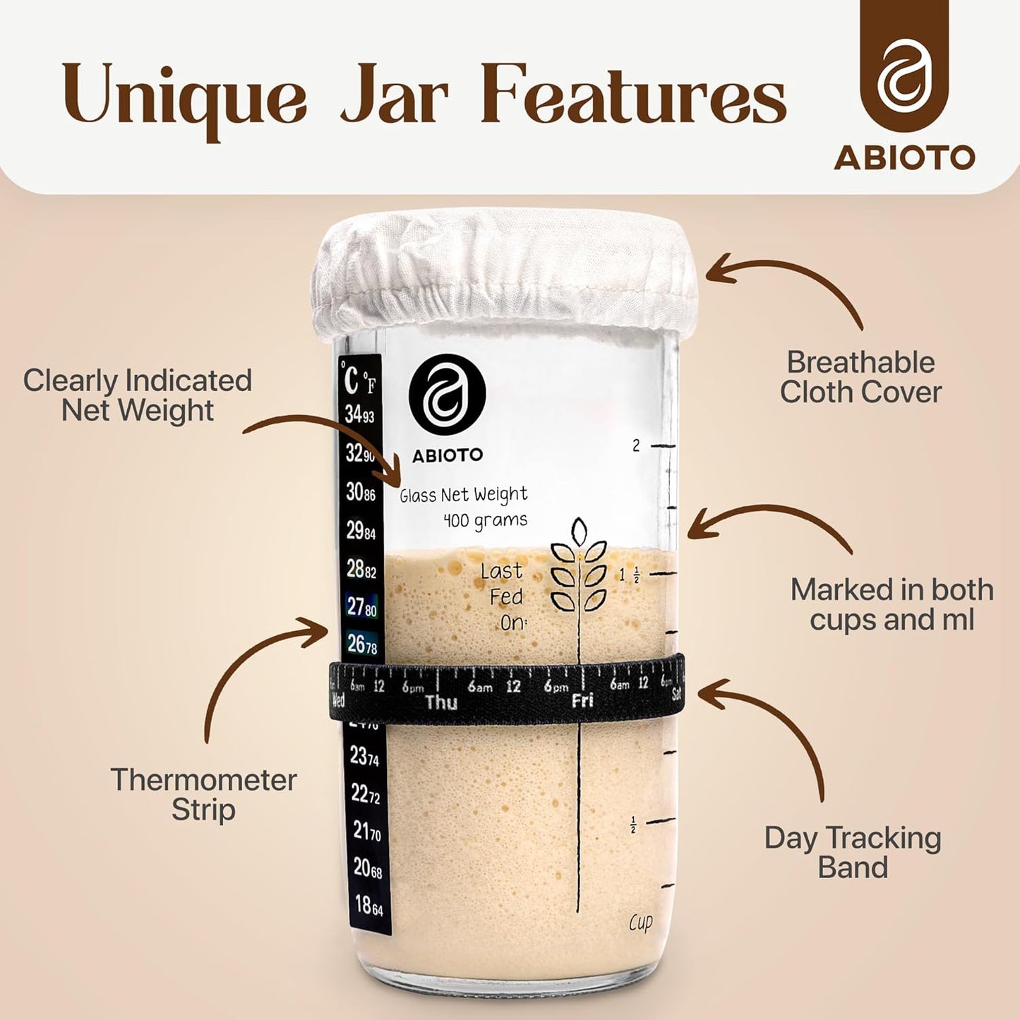 Kit Levain avec Bocal en Verre et Accessoires de Boulangerie