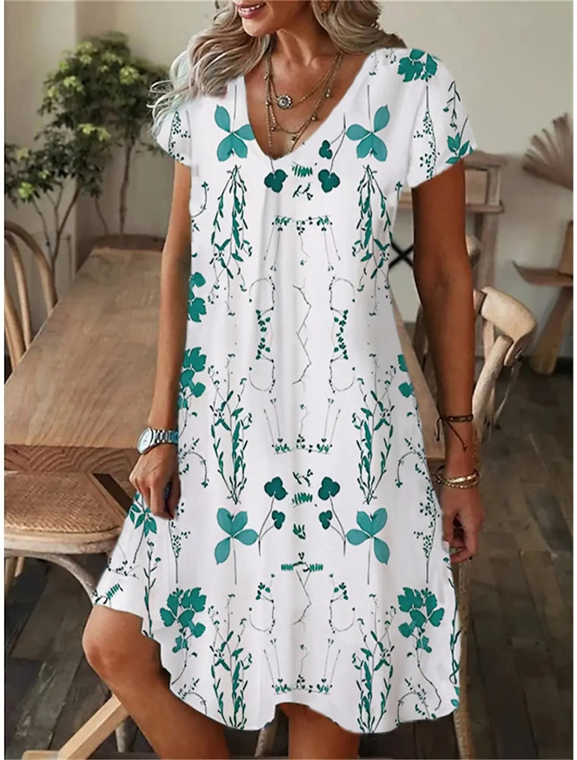 AVP PASSION: Paisley Tie-Dye T-Shirt Dress with V-Neck