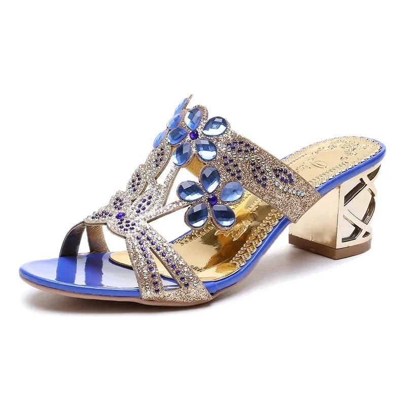 AVP PASSION: Rhinestone Luminous Square Heel Sandals