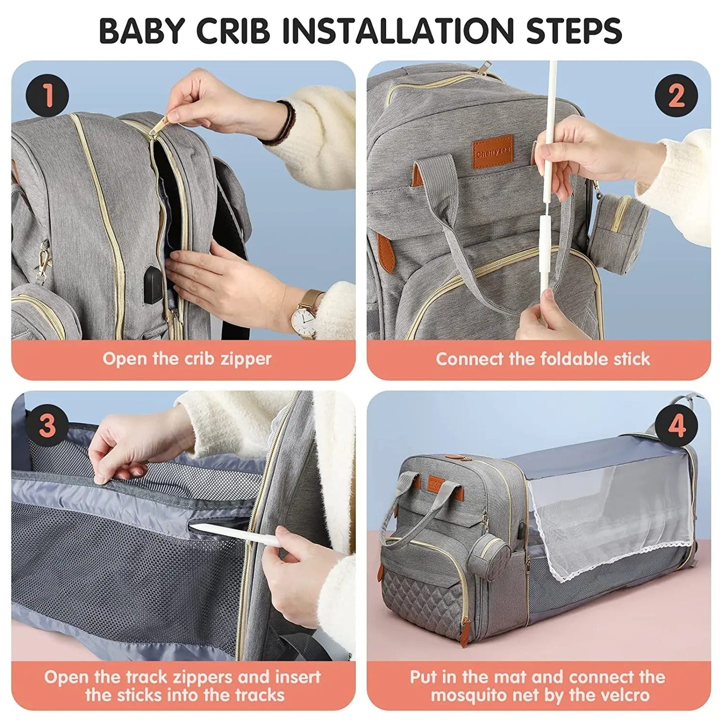 AVP PASSION: 3-in-1 Diaper Bag with Foldable Bed & USB