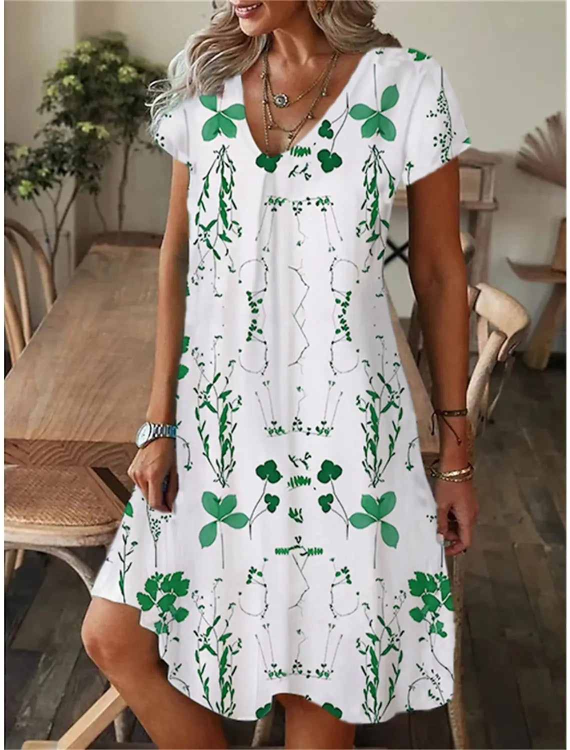 AVP PASSION: Paisley Tie-Dye T-Shirt Dress with V-Neck