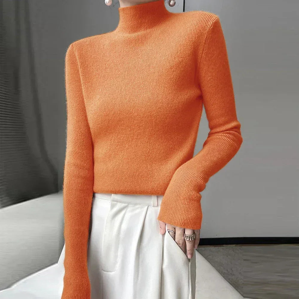 Pull Femme Col Haut Slim – Tricot Doux Manches Longues