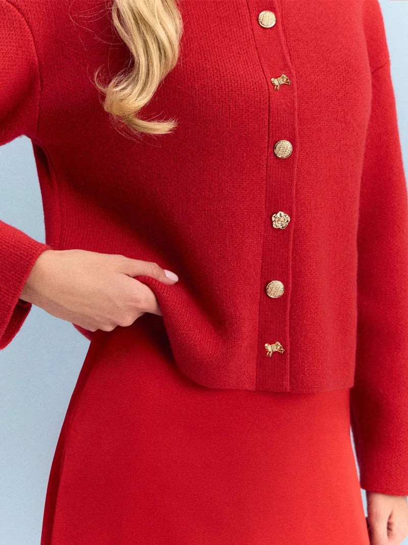 Cardigan Femme Rouge Tricoté – Style Ample & Boutonné