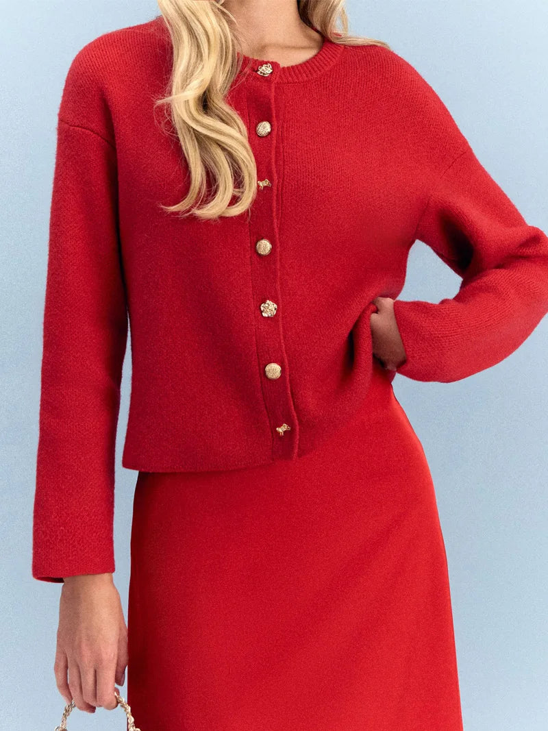 Cardigan Femme Rouge Tricoté – Style Ample & Boutonné