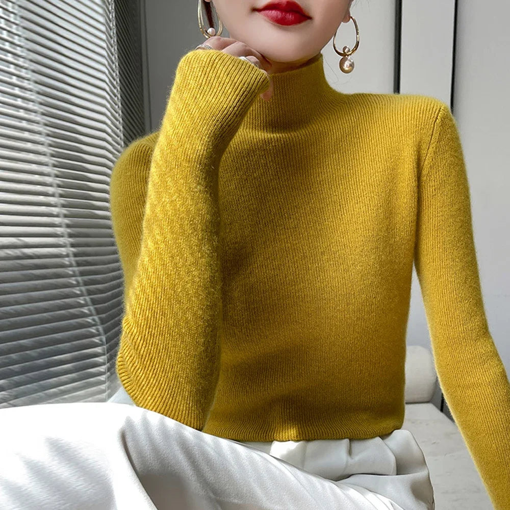 Pull Femme Col Haut Slim – Tricot Doux Manches Longues