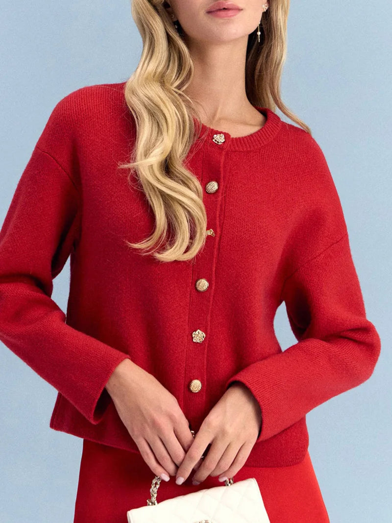 Cardigan Femme Rouge Tricoté – Style Ample & Boutonné