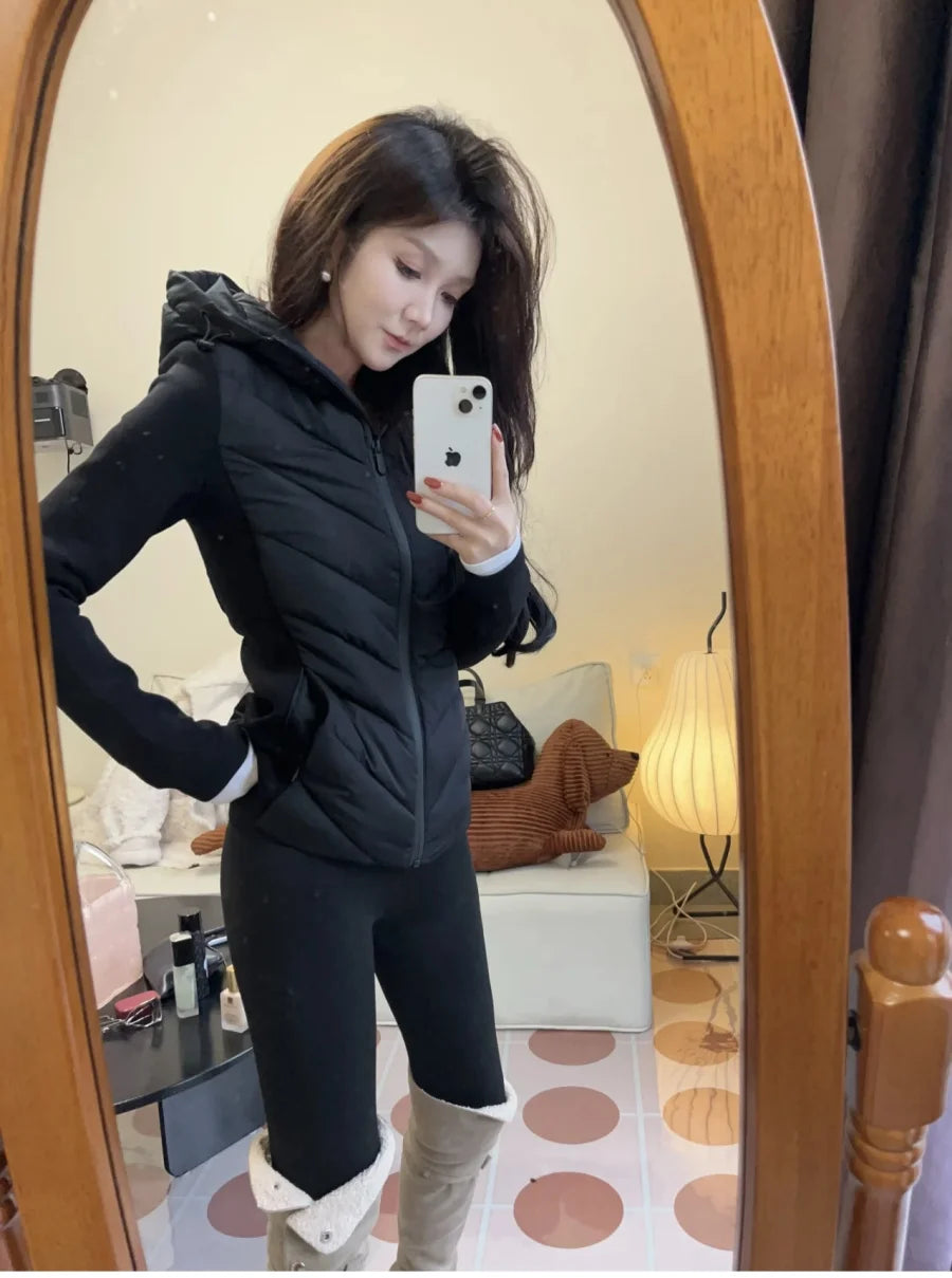 Veste Femme Patchwork à Capuche – Mode Hiver 2025