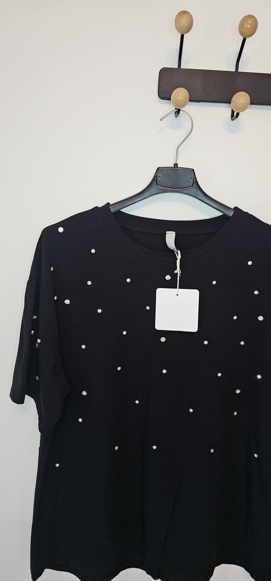 T-shirt Femme Perles – Noir – 100% Coton – Élégant et Décontracté – Taille Unique