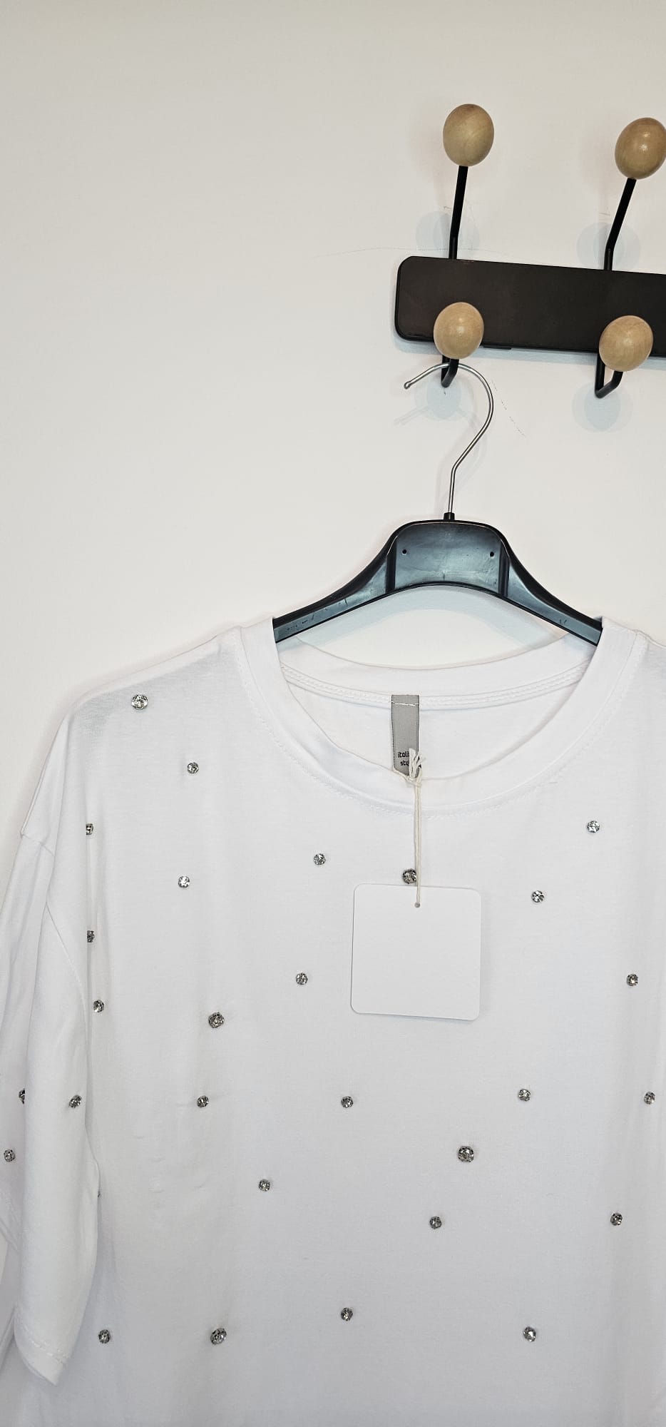 T-shirt Femme Perles – Blanc – 100% Coton – Élégant et Décontracté – Taille Unique