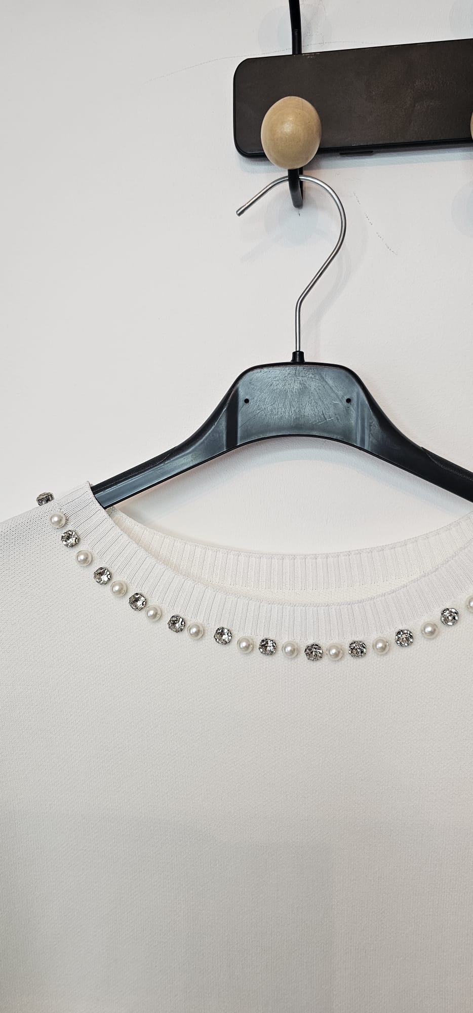 Haut Maille Perlée Femme – Blanc – Style Court Chic – Taille Unique