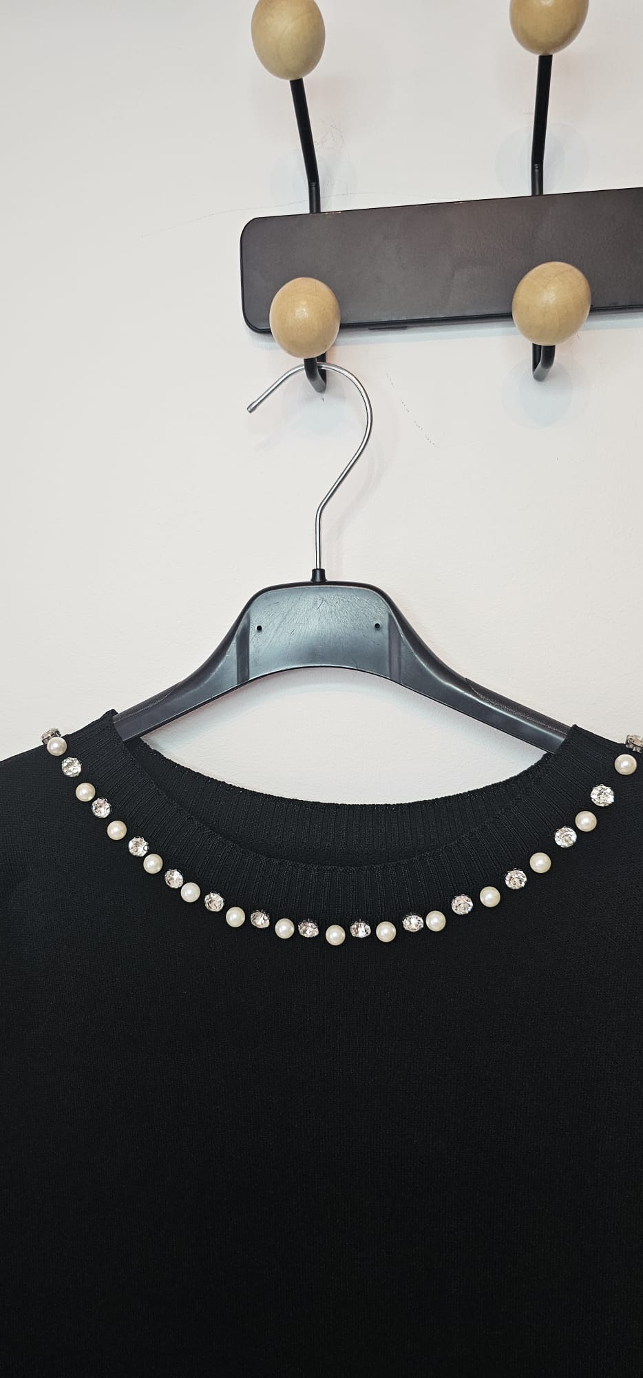 Haut Maille Perlée Femme – Noir – Style Court Chic – Taille Unique