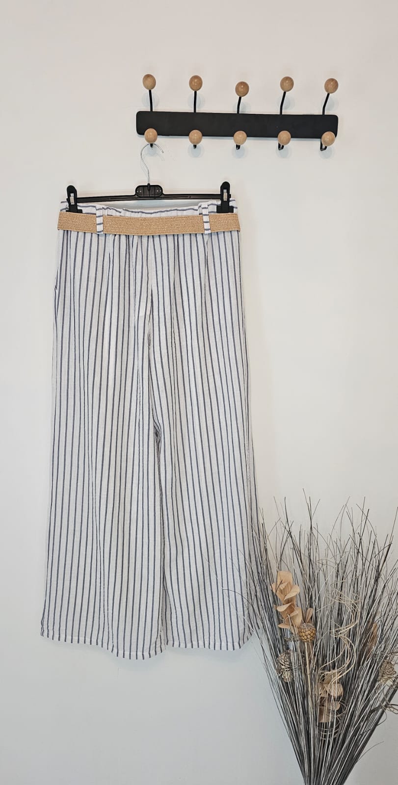 AVP PASSION Pantalon été lin rayé femme taille haute large bohème avec poches