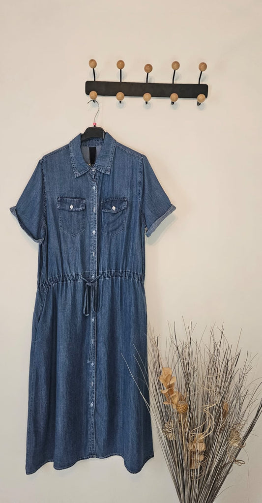 AVP PASSION Robe en jean femme été babydoll manches courtes boutonnée