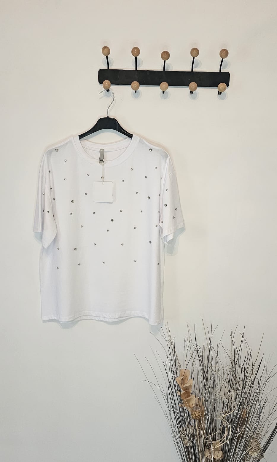 T-shirt Femme Perles – Blanc – 100% Coton – Élégant et Décontracté – Taille Unique