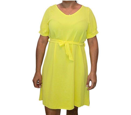 AVP PASSION-Robe Jaune Fluide Femme avec Ceinture – Taille Unique – Dos Croisé