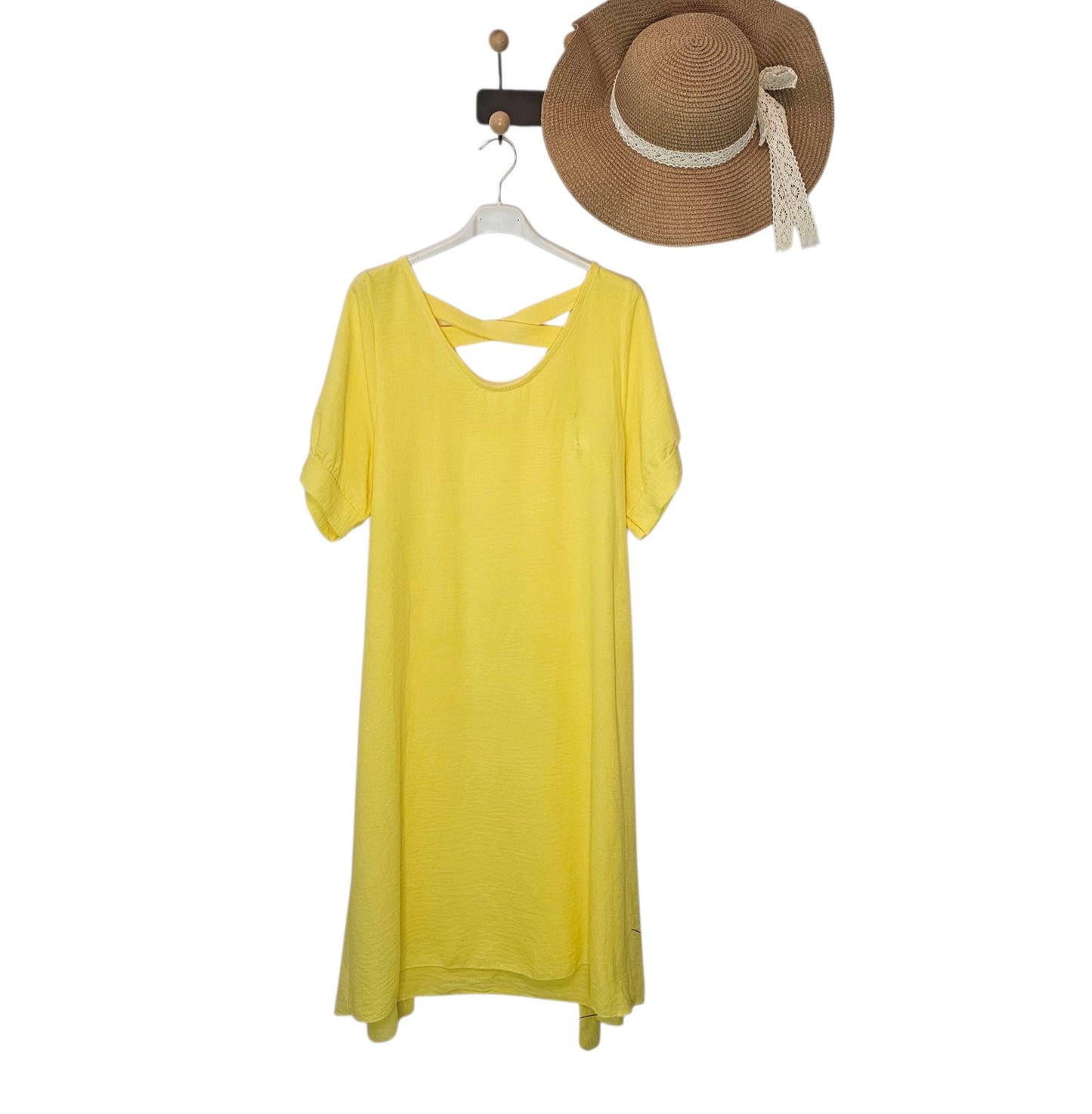 AVP PASSION-Robe Jaune Fluide Femme avec Ceinture – Taille Unique – Dos Croisé