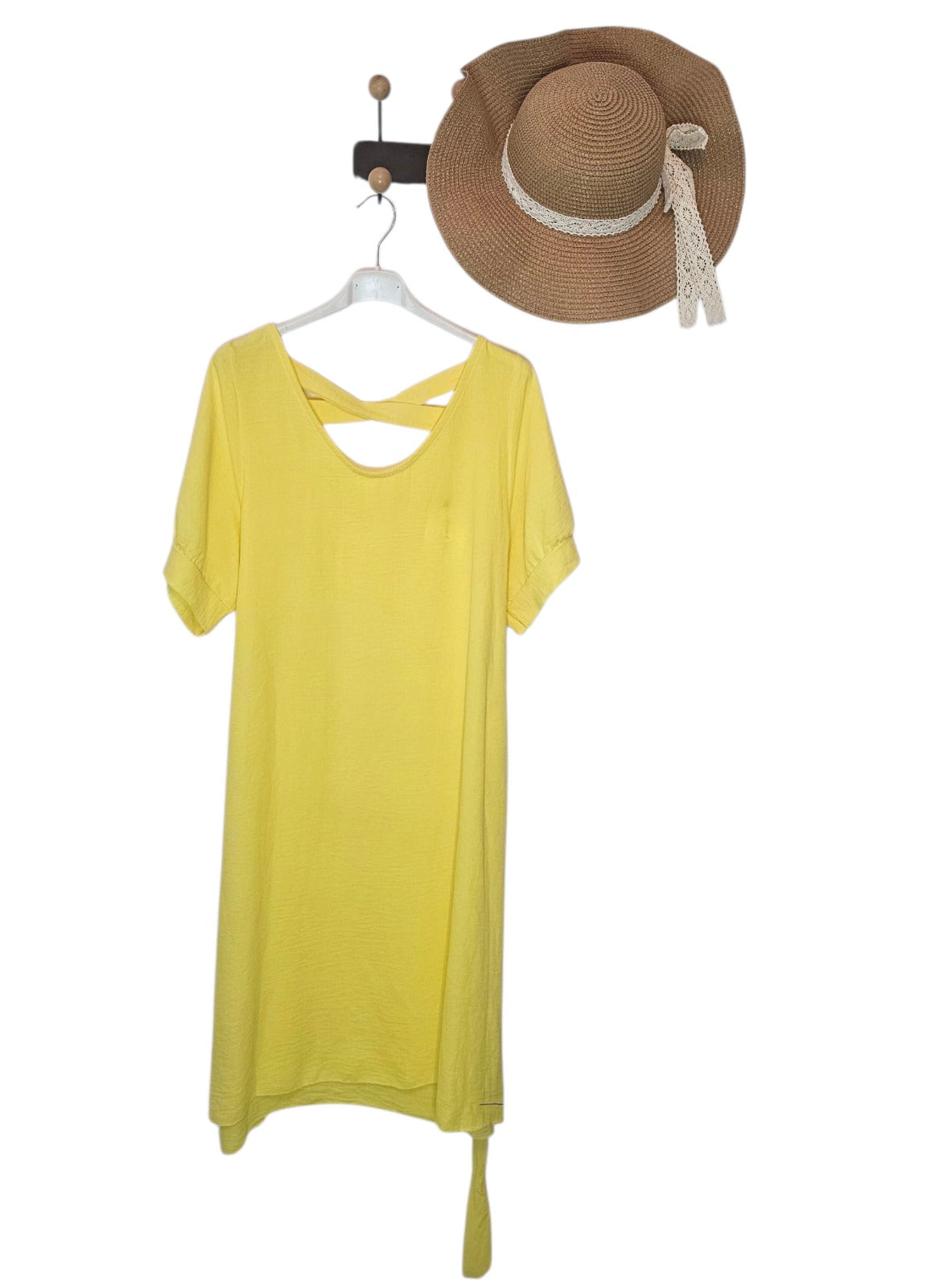 AVP PASSION-Robe Jaune Fluide Femme avec Ceinture – Taille Unique – Dos Croisé