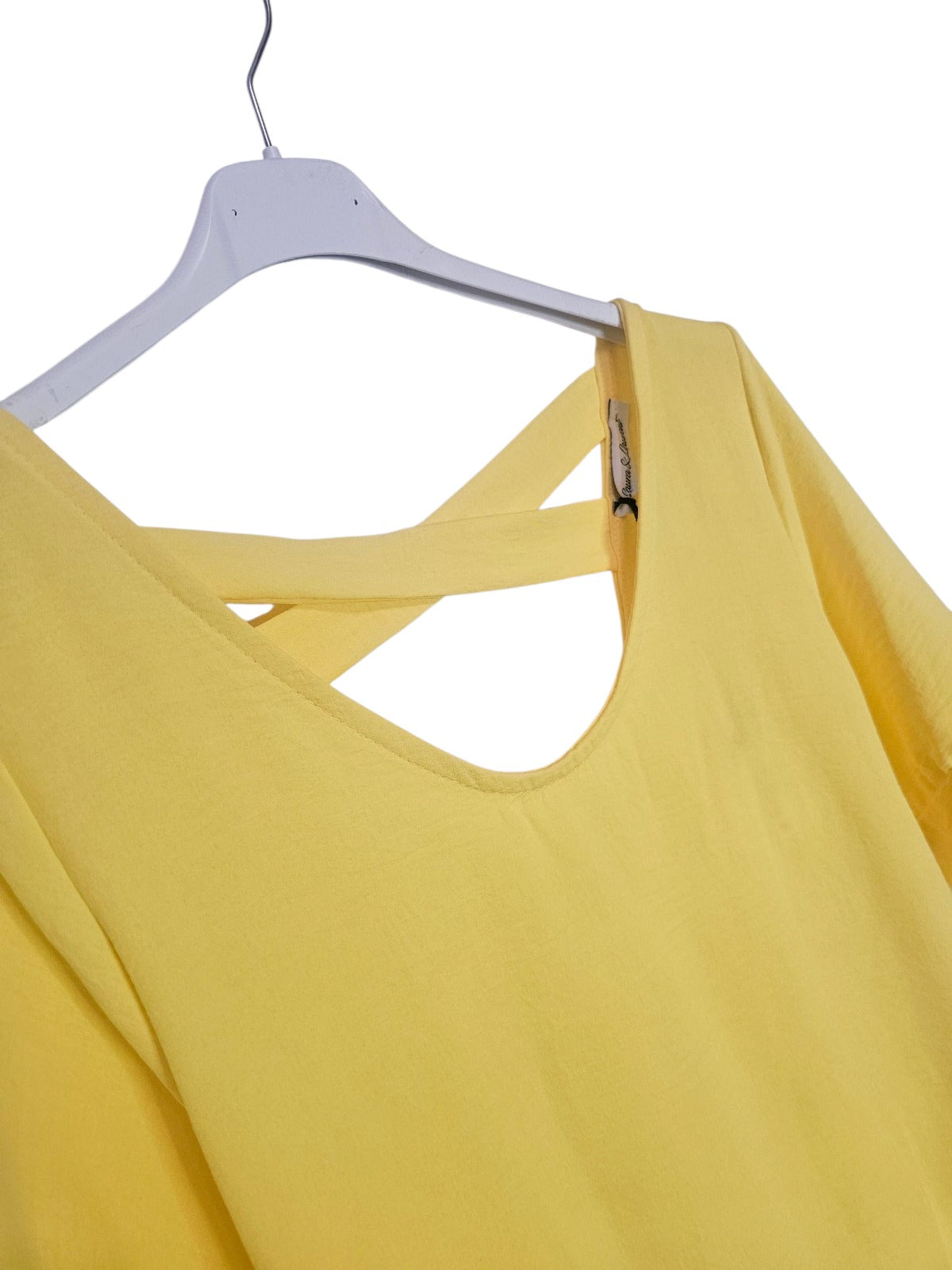 AVP PASSION-Robe Jaune Fluide Femme avec Ceinture – Taille Unique – Dos Croisé