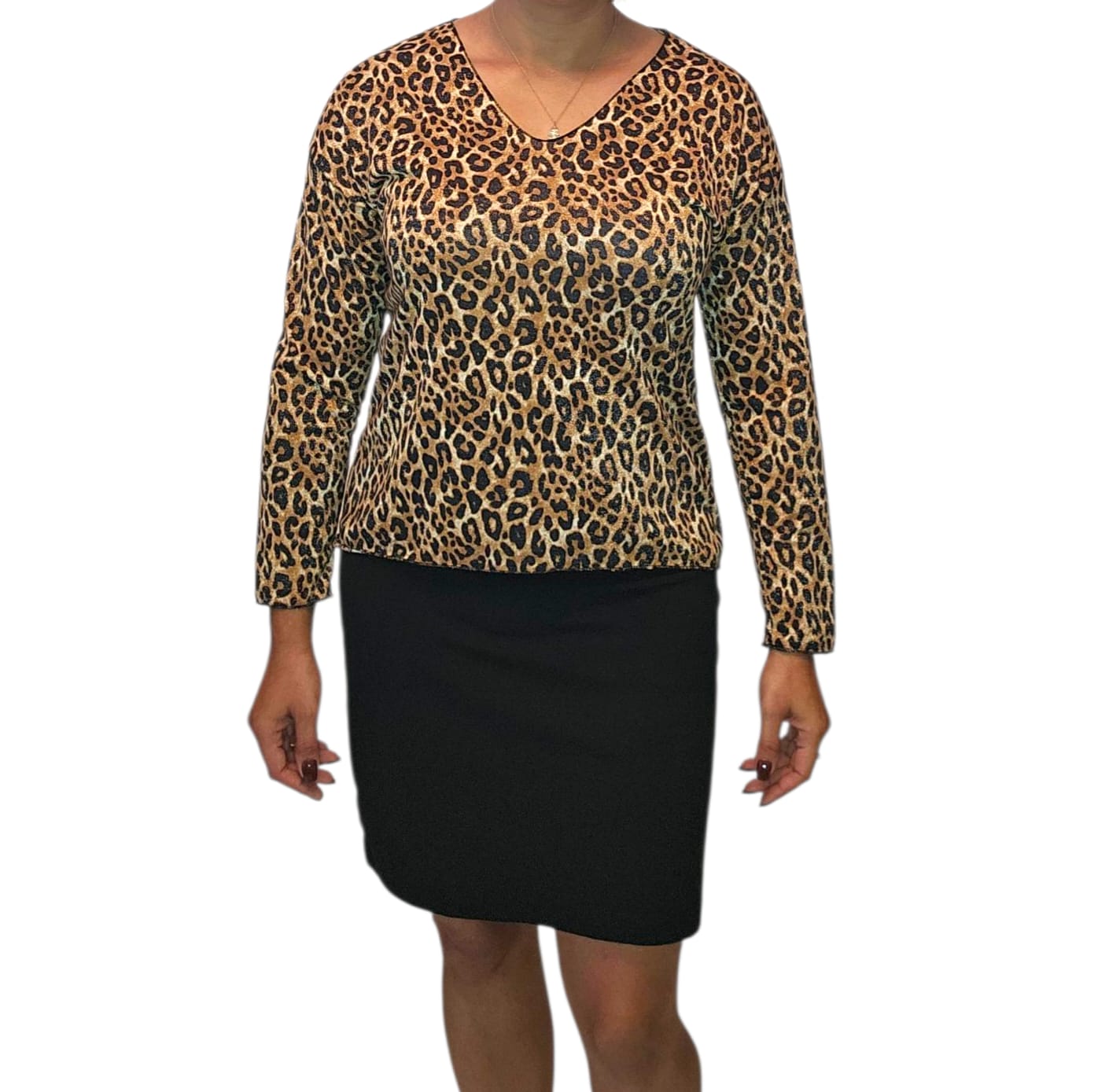 Blouse Femme Léopard – Manches 3/4, Col V, Style Casual & Chic