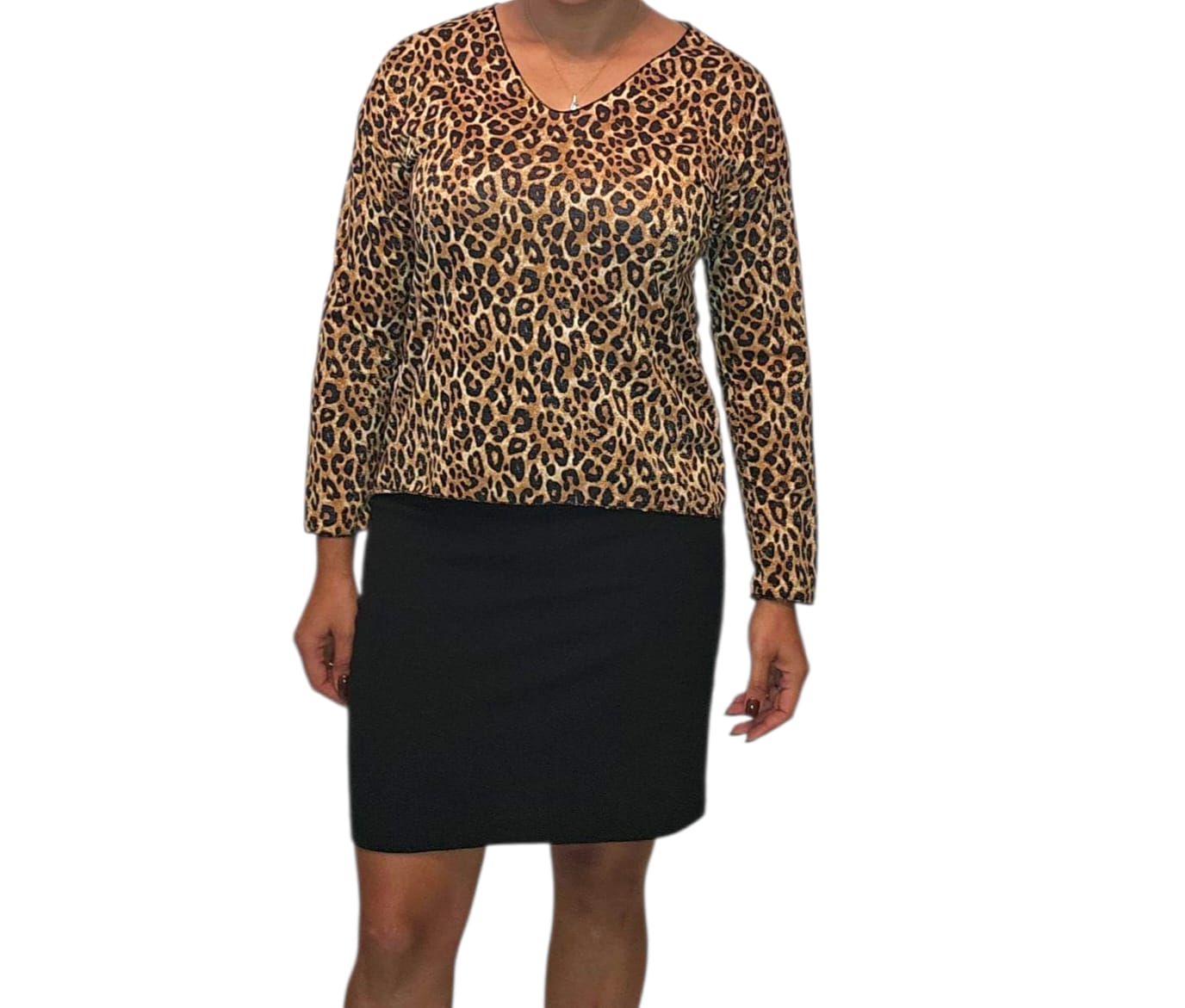 Blouse Femme Léopard – Manches 3/4, Col V, Style Casual & Chic