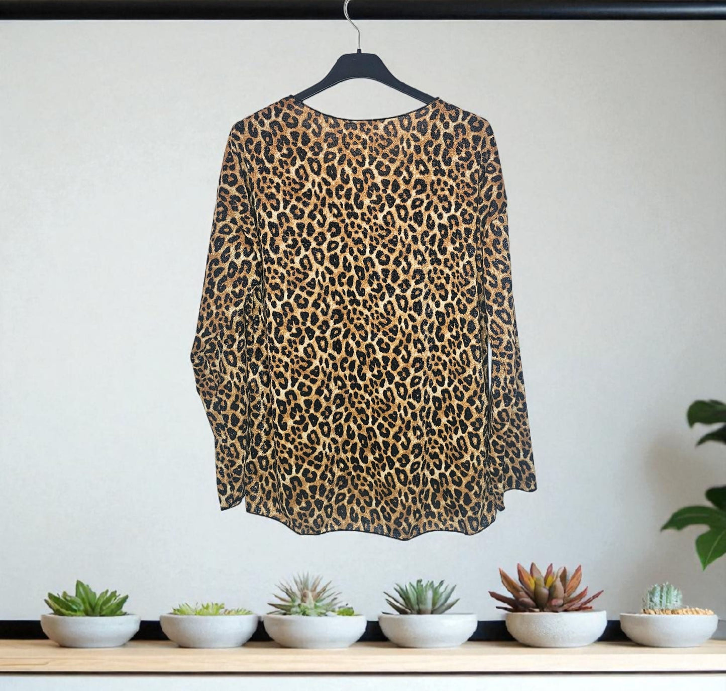 Blouse Femme Léopard – Manches 3/4, Col V, Style Casual & Chic