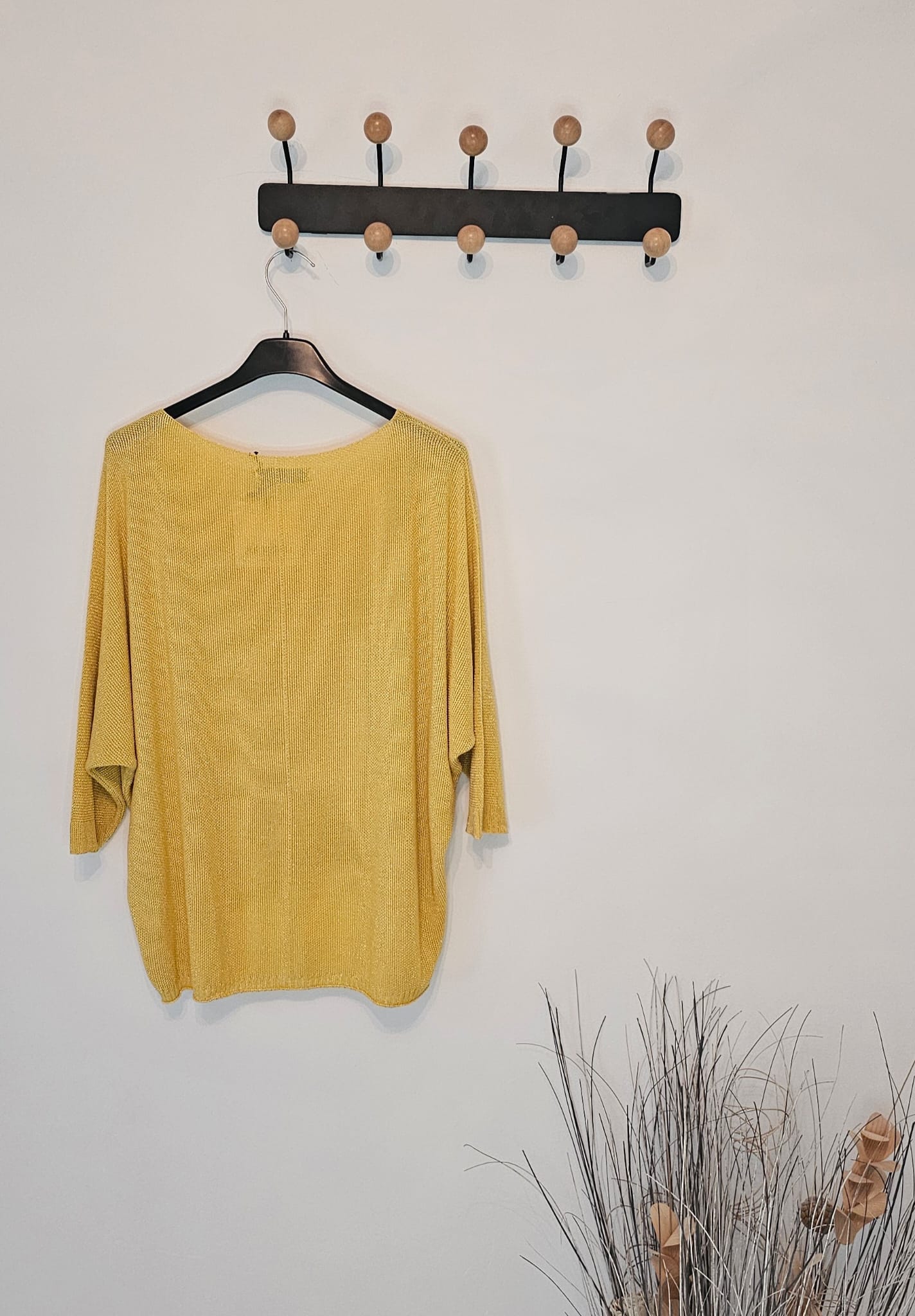 Pull Brillant Femme Viscose Manche 3/4 – Moutarde – Taille Unique