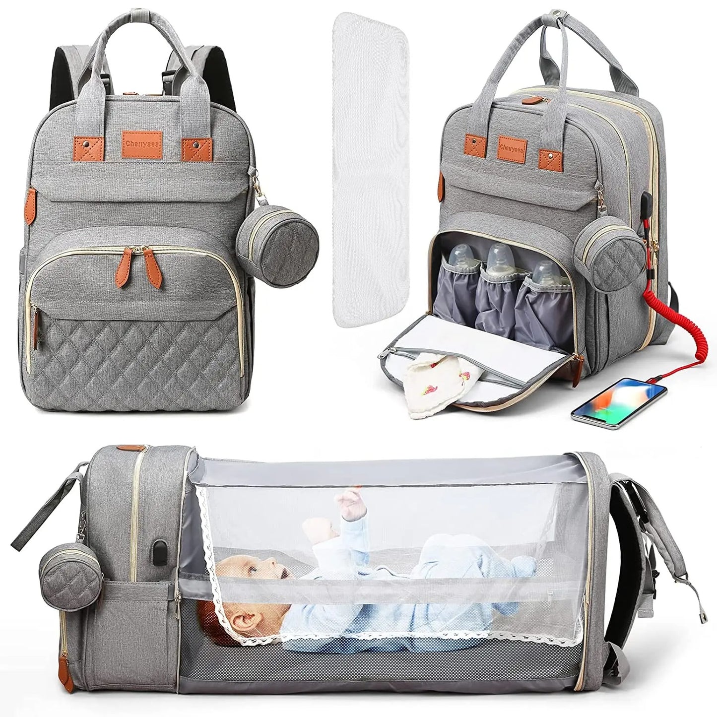 AVP PASSION: 3-in-1 Diaper Bag with Foldable Bed & USB