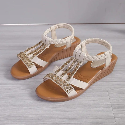 AVP PASSION: Rhinestone Elastic Gladiator Sandals