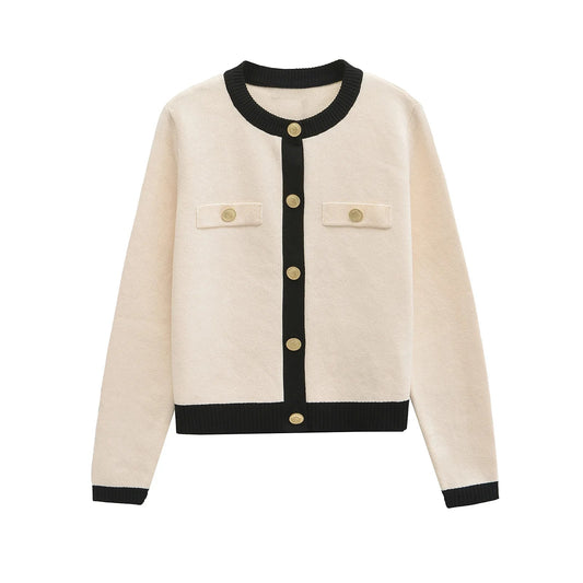 Cardigan Chic Noir & Blanc – Boutons Dorés