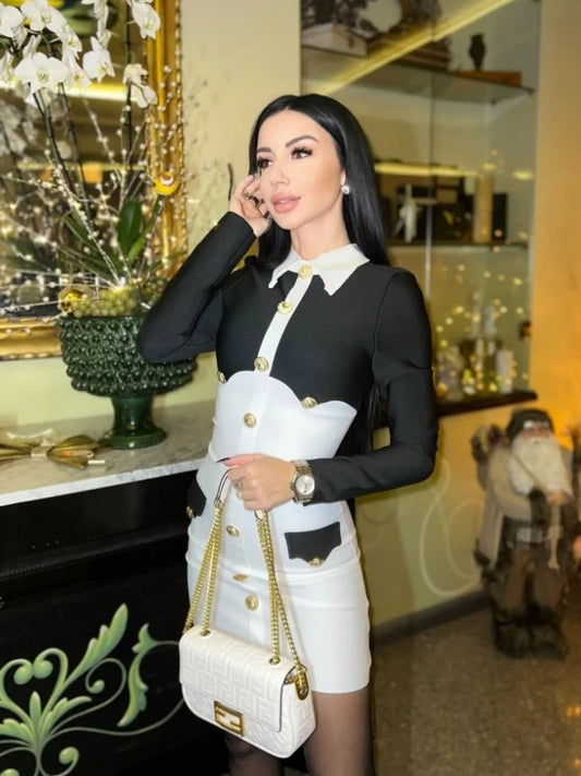 AVP PASSION: Sexy Patchwork Notched Black Bandage Dress