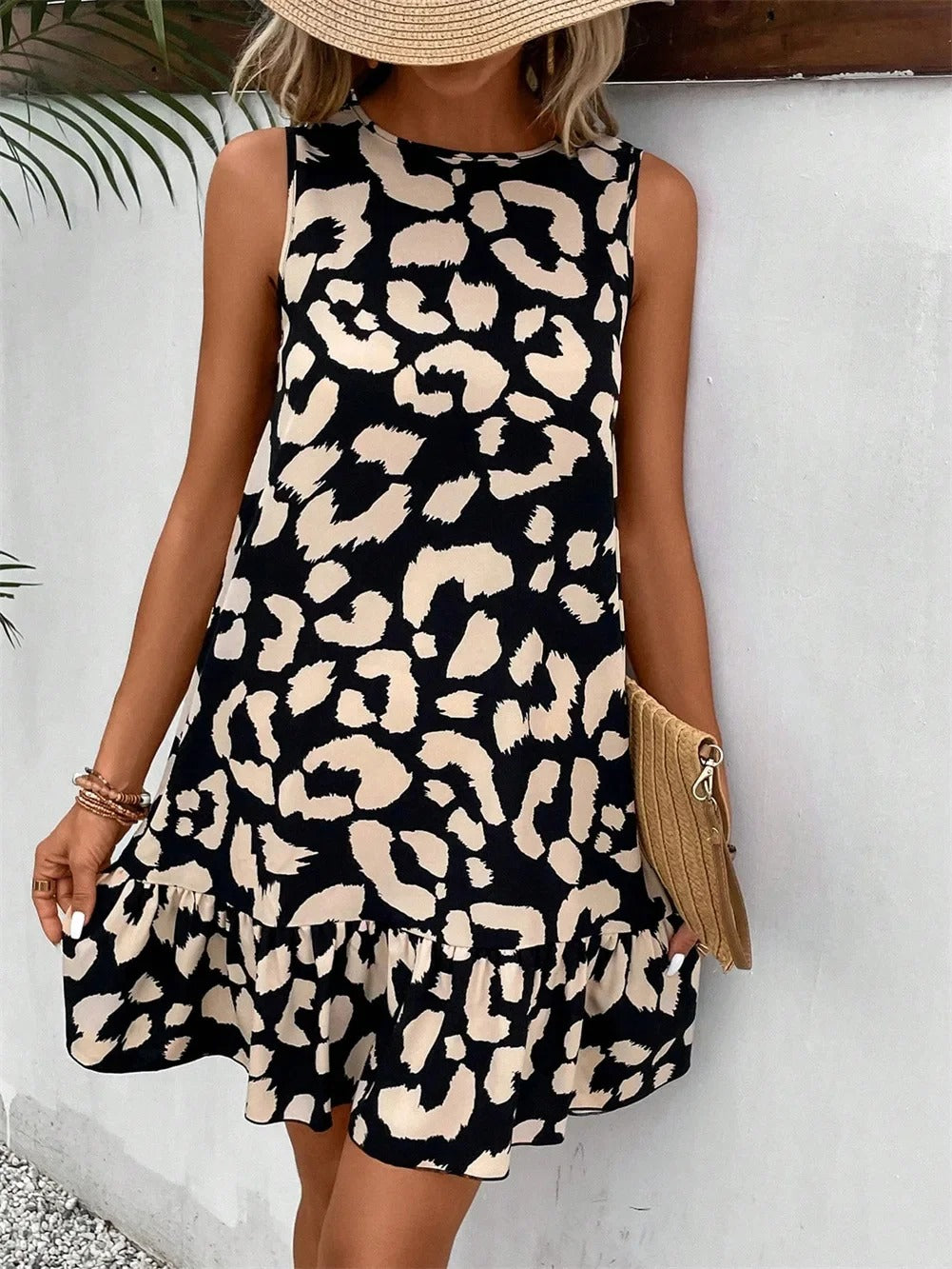 AVP PASSION: Leopard Print Sleeveless A-Line Summer Mini Dress
