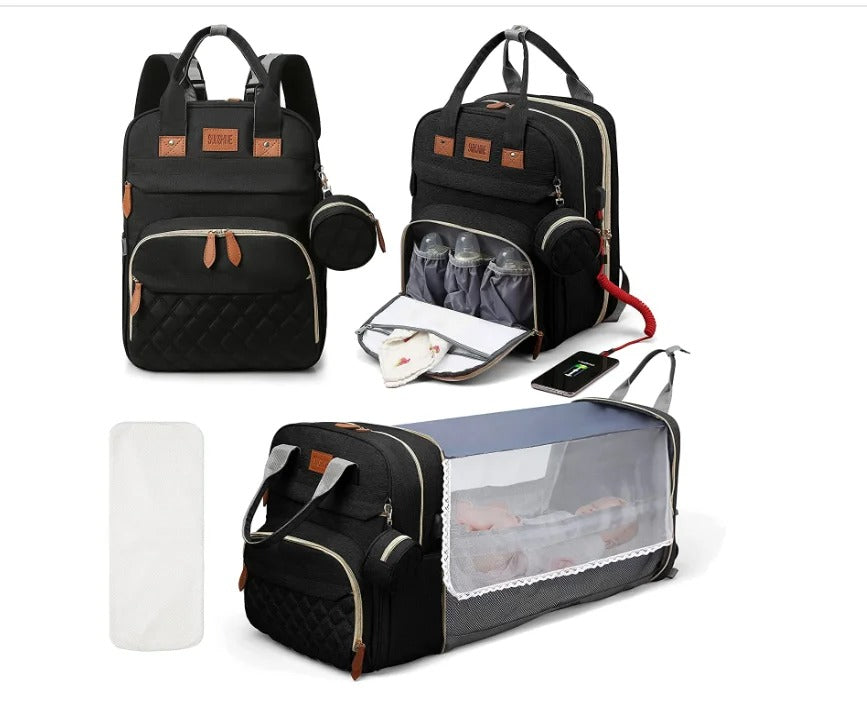 AVP PASSION: 3-in-1 Diaper Bag with Foldable Bed & USB